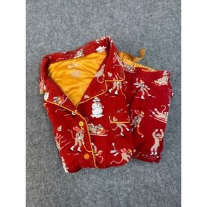 Nic Nora Womens Red Monkey Snowman Winter Pajama Set Bottoms Top XL